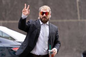 Anthime Baked Alaska Gionet, who livestreamed himself storming the U.S. Capitol in Jan. 6, arrives at federal court in Washington, Tuesday, Jan. 10, 2023. (AP Photo/Jose Luis Magana)