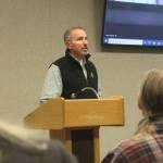 Alaska Division of Parks and Outdoor Recreation Kenai/Prince William Sound Superintendent Jack Blackwell fields questions about the Kasilof River Drift Boat Retrieval project at the Gilman River Center on Tuesday, Jan. 10, 2023 near Soldotna, Alaska. (Ashlyn OHara/Peninsula Clarion)
