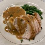 Mashed potatoes are served with chicken breast, green beans and pan sauce. (Photo by Tressa Dale/Peninsula Clarion)
