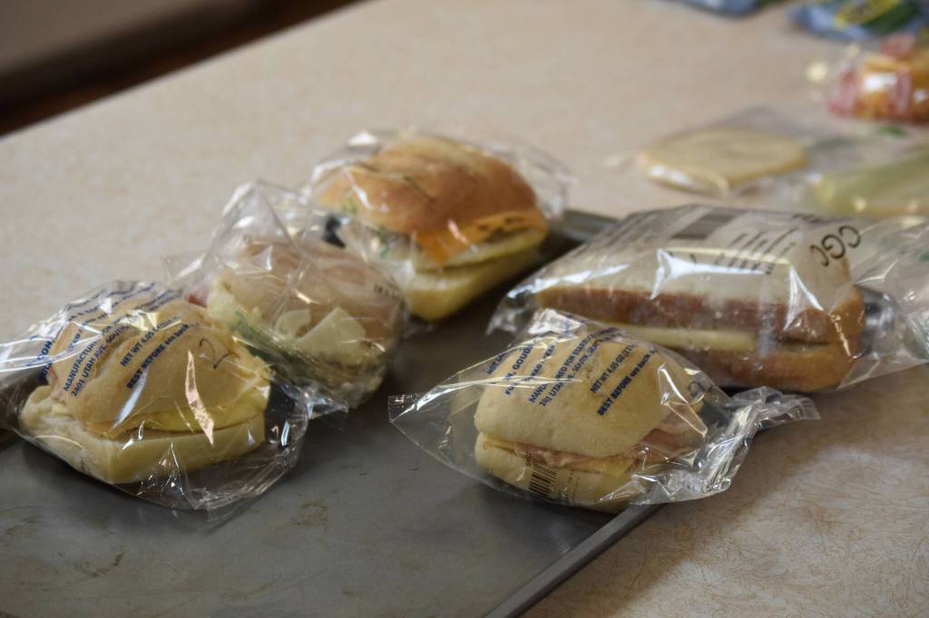 Donated breakfast sandwiches are available to those who need them at Kenai United Methodist Food Pantry in Kenai, Alaska, on Monday, Jan. 23, 2022. (Jake Dye/Peninsula Clarion)