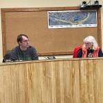 Library Director Dave Berry and Advisory Board Chair Kate Finn participate in Library Advisory Board meeting on Tuesday Jan. 17, 2023, at Homer City Hall, in Homer, Alaska. (Photo by Emilie Springer/Homer News)