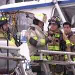 Emergency personnel respond to a fire on R/V Qualifier, in the Northern Enterprises Boatyard on Kachemak Drive, Jan. 19, 2023, in Homer, Alaska. (Photos by Nika Wolfe)