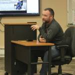 Kenai City Council member Alex Douthit testifies in support of legislation allowing chickens on some city lots during a meeting of the Kenai Planning & Zoning Commission on Wednesday, Jan. 25, 2023, in Kenai, Alaska. (Ashlyn OHara/Peninsula Clarion)