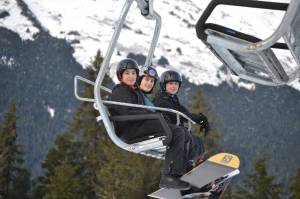 Seward Middle School students ride the chair lift at Alyeska Resort in Girdwood, Alaska, on Jan. 26, 2023. (Photo courtesy Myla Lijemark)