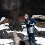 Alaska SeaLife Center Mammalogist Shelby Burman participates in a training session with Mist the Steller sea lion at the Alaska SeaLife Center on Jan. 19, 2023. Mist passed away unexpectedly on Jan. 23 after ASLC animal care staff observed seizure-like tremors. (Photo courtesy Kaiti Grant/Alaska SeaLife Center)