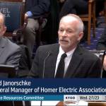 Homer Electric Association General Manager Brad Janorschke testifies before the Senate Resources Committee on Wednesday, Feb. 1, 2023, in Juneau, Alaska. (Screenshot via Gavel Alaska)