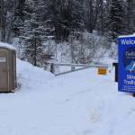 A recently added port-a-potty is available in the parking lot of Slikok Multi-Use Trails on Thursday, Feb. 2, 2023, in Soldotna, Alaska. (Jake Dye/Peninsula Clarion)