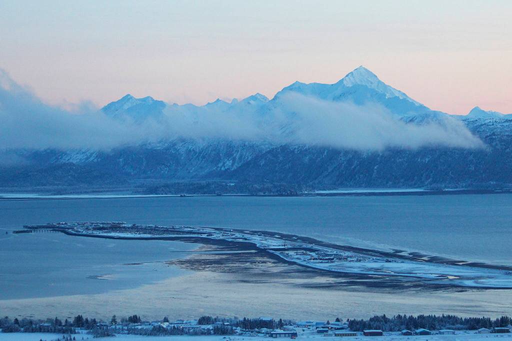 The Homer Spit stretching into Kachemak Bay is seen here on Thursday, Dec. 10, 2020 in Homer, Alaska. (Photo by Megan Pacer/Homer News)