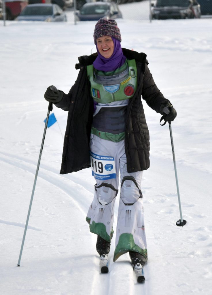 Katrina Cannava skis at the 19th annual Ski For Women on Sunday, Feb. 12, 2023, at Tsalteshi Trails just outside of Soldotna, Alaska. (Photo by Jeff Helminiak/Peninsula Clarion)