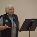 Linda Ross speaks during a celebration of Elizabeth Peratrovich Day at the Kenaitze Indian Tribe's Tyotkas Elder Center in Kenai, Alaska, on Thursday, Feb. 16, 2023. (Jake Dye/Peninsula Clarion)