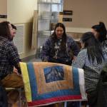 The Heartbeat of Mother Earth drummers perform during a celebration of Elizabeth Peratrovich Day at the Kenaitze Indian Tribes Tyotkas Elder Center in Kenai, Alaska, on Thursday, Feb. 16, 2023. (Jake Dye/Peninsula Clarion)