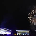 Fireworks explode over a audience of hundreds as the Derek Poppin Band performs onstage during Frozen RiverFest on Saturday, Feb. 18, 2023 at Soldotna Creek Park in Soldotna, Alaska. (Jake Dye/Peninsula Clarion)
Fireworks explode over a audience of hundreds as the Derek Poppin Band performs onstage during Frozen RiverFest on Saturday, Feb. 18, 2023 at Soldotna Creek Park in Soldotna, Alaska. (Jake Dye/Peninsula Clarion)