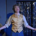 Josiah Burton delivers a solo as Chad during a rehersal of Disaster! on Tuesday, Feb. 21, 2023, at the Kenai Performers Theater in Soldotna, Alaska. (Jake Dye/Peninsula Clarion)