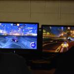 Soldotna High School esports players Graehm LeFevre and Bryce LeFevre participate in a Rocket League practice match on Thursday, Feb. 23, 2023, at Skyview Middle School in Soldotna, Alaska. (Jake Dye/Peninsula Clarion)
