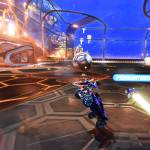 Soldotna High Schools Bryce LeFevre (center) recovers after kicking the ball, while his brother Graehm LeFevre, as Penguin75861, charges forward during a practice Rocket League match on Thursday, Feb. 23, 2023, at Skyview Middle School in Soldotna, Alaska. (Jake Dye/Peninsula Clarion)