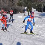Soldotnas Tania Boonstra leads a pack of girls from East, Chugiak, Kenai and South during the first leg of the girls 4x3.5-kilometer relay at the ASAA State Nordic Ski Championships at Kincaid Park in Anchorage, Alaska, on Saturday, Feb. 25, 2023. (Jake Dye/Peninsula Clarion)