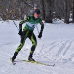 Colonys Coby Marvin pushes through the second leg of the boys 4x5-kilometer relay at the ASAA State Nordic Ski Championships at Kincaid Park in Anchorage, Alaska, on Saturday, Feb. 25, 2023. (Jake Dye/Peninsula Clarion)
