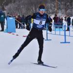 Jody Goodrich takes off on the final leg of the boys 4x5-kilometer relay at the ASAA State Nordic Ski Championships at Kincaid Park in Anchorage, Alaska, on Saturday, Feb. 25, 2023. (Jake Dye/Peninsula Clarion)