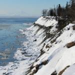 Snow coats an eroding bluff near the mouth of the Kenai River on Friday, March 3, 2023, in Kenai, Alaska. (Ashlyn OHara/Peninsula Clarion)