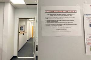 Information about SNAP benefit amounts is posted on a wall at the Alaska Division of Public Assistances Kenai office on Wednesday, March 1, 2023, in Kenai, Alaska. (Ashlyn OHara/Peninsula Clarion)