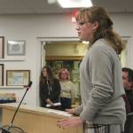 Soldotna High School junior Jaylee Webster testifies in opposition to the proposed cut of Kenai Peninsula Borough School District theater technicians during a board of education meeting on Monday, March 6, 2023, in Soldotna, Alaska. (Ashlyn OHara/Peninsula Clarion)