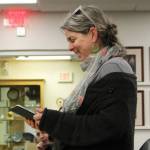 Leslie Jacoby, whose daughter Lydia is an Olympic gold medalist swimmer from Seward, testifies testifies in opposition to the proposed cut of Kenai Peninsula Borough School District pool managers during a board of education meeting on Monday, March 6, 2023 in Soldotna, Alaska. (Ashlyn OHara/Peninsula Clarion)