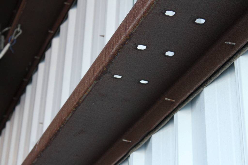 Beams rust at the Kenai Multi-Purpose Facility on Monday, March 21, 2022, in Kenai, Alaska. (Ashlyn OHara/Peninsula Clarion)