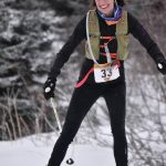 Homers Tara Schmidt competes in the 42-kilometer womens race at the Kachemak Nordic Ski Marathon outside of Homer, Alaska, on Saturday, March 18, 2023. (Photo by Erin Thompson/Peninsula Clarion)
