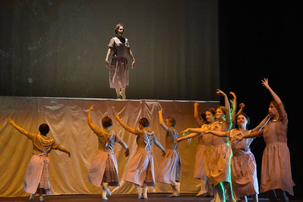 Forever Dance performers rehearse Storytellers on Wednesday, March 22, 2023, at the Renee C. Henderson Auditorium in Kenai, Alaska. (Jake Dye/Peninsula Clarion)