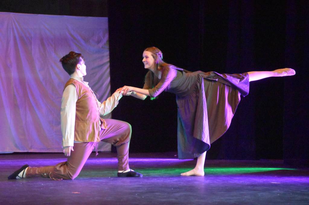 Forever Dance performers rehearse Storytellers on Wednesday, March 22, 2023, at the Renee C. Henderson Auditorium in Kenai, Alaska. (Jake Dye/Peninsula Clarion)