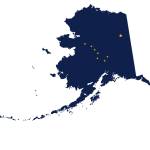 This image available under the Creative Commons license shows the outline of the state of Alaska filled with the pattern of the state flag.