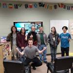 Kenai Central High School and Nikiski Middle/High Schools Super Smash Bros. Ultimate teams stand together for a photo after the first in-person match by Kenai Peninsula Borough School District teams on Monday, March 27, 2023 at Nikiski Middle/High School in Nikiski, Alaska. In the back from left to right is Koen Pace, Cody Good, Kage Adkins, Levi Kimbell, Lincoln Kimbell and Taisei Horiyasu. In front is Silas Thibodeau. (Photo provided by Kenai Central Esports)