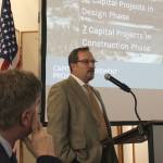 Kenai City Manager Terry Eubank (right) and Kenai Mayor Brian Gabriel (left) present the annual State of the City address at the Kenai Chamber of Commerce and Visitor Center on Wednesday, April 5, 2023 in Kenai, Alaska. (Ashlyn OHara/Peninsula Clarion)