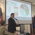 Kenai City Manager Terry Eubank (left) and Kenai Mayor Brian Gabriel (right) present the annual State of the City address at the Kenai Chamber of Commerce and Visitor Center on Wednesday, April 5, 2023 in Kenai, Alaska. (Ashlyn OHara/Peninsula Clarion)