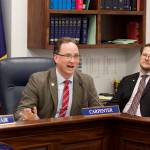 State Rep. Ben Carpenter, R-Nikiski, inquires about election legislation during a committee hearing Tuesday at the Alaska State Capitol. Carpenter, chair of the House Ways and Means Committee, is sponsoring bills to decrease business taxes and implement a 2% statewide sales tax that were heard. (Mark Sabbatini / Juneau Empire File)