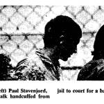 This August 1971 Anchorage Daily News photo shows bank robbery suspects Paul Stavenjord, Robert Jett and Randy Simmons heading to their bail hearing.