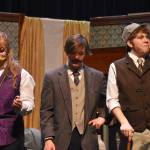 JLee Webster as the King of Bohemia, Darek Hatten as John Watson, and Josiah Burton as Sherlock Holmes rehearse Sherlock Holmes: The Final Adventure at Soldotna High School in Soldotna, Alaska, on Wednesday, April 12, 2023. (Jake Dye/Peninsula Clarion)
