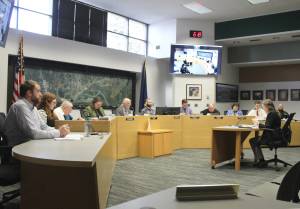 The Soldotna City Council convenes on Wednesday, April 12, 2023, in Soldotna, Alaska. (Ashlyn OHara/Peninsula Clarion)