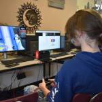 Kenai Centrals Koen Pace competes against Valdez High School in a playoff match for Alaska high school Super Smash Bros. Ultimate on Friday, April 14, 2023 at Kenai Central High School in Kenai, Alaska. (Jake Dye/Peninsula Clarion)