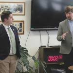 Rep. Justin Ruffridge, left, and Sen. Jesse Bjorkman address constituents during a town hall event on Saturday, April 15, 2023, in Kenai, Alaska. (Ashlyn OHara/Peninsula Clarion)