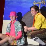 Oliver Parrish portraying Patrick Star, acts alongside Jackson Hooper as SpongeBob during a rehearsal of SpongeBob SquarePants on Saturday, April 15, 2023, at Nikiski Middle/High School in Nikiski, Alaska. (Jake Dye/Peninsula Clarion)