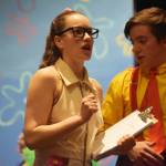 Maggie Grenier portrays Sandy Cheeks during a rehearsal of SpongeBob SquarePants on Saturday, April 15, 2023, at Nikiski Middle/High School in Nikiski, Alaska. (Jake Dye/Peninsula Clarion)