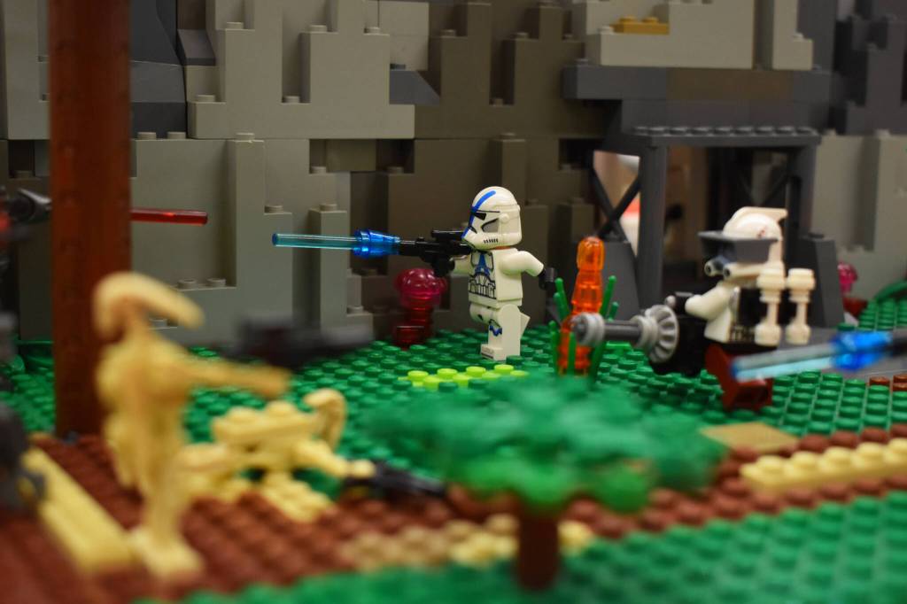 Clone troopers fight back against droid invaders in Republic Base on Naboo, by Gideon C., seen on Friday, April 28, 2023, part of Brick by Brick at the Kenai Community Library in Kenai, Alaska. (Jake Dye/Peninsula Clarion)