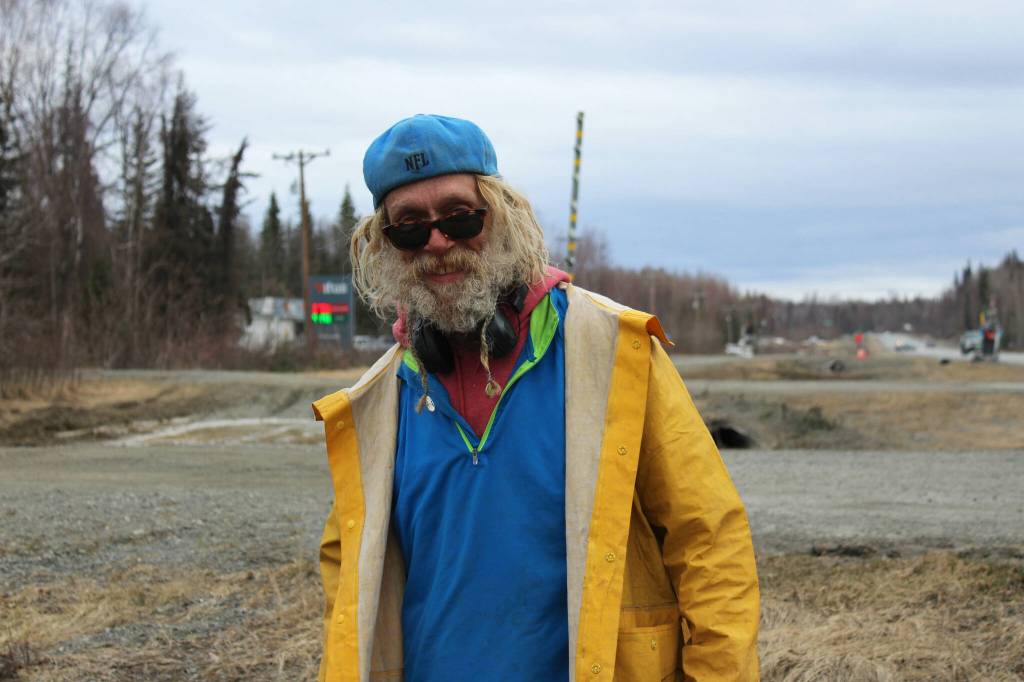 White Rainbow stands near a gas station on Wednesday, May 3, 2023 near Sterling, Alaska. (Ashlyn OHara/Peninsula Clarion)
