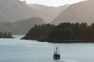 A troller fishes in Sitka Sound, Alaska on February 2, 2021. A ruling from a U.S. judge in Seattle could effectively shut down commercial king salmon trolling in Southeast Alaska  a valuable industry that supports some 1,500 fishermen  after a conservation group challenged the harvest as a threat to protected fish and the endangered killer whales that eat them. (James Poulson/Daily Sitka Sentinel via AP)
