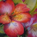 Alstroemeria, by Melinda Hershberger, hangs as part of Thursday Art Group at the Kenai Art Center in Kenai, Alaska, on Wednesday, May 3, 2023. (Jake Dye/Peninsula Clarion)