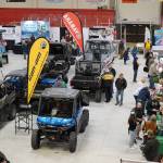 Vehicles and vendors fill the floor at the Kenai Peninsula Sport, Rec & Trade Show on Saturday, May 6, 2023, at the Soldotna Regional Sports Complex in Soldotna, Alaska. (Jake Dye/Peninsula Clarion)