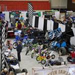 Vehicles and vendors fill the floor at the Kenai Peninsula Sport, Rec & Trade Show on Saturday, May 6, 2023, at the Soldotna Regional Sports Complex in Soldotna, Alaska. (Jake Dye/Peninsula Clarion)