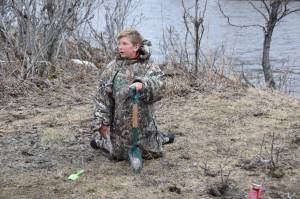 Braydon Niebuhr at the Anchor River on Tuesday May 9.  Emilie Springer/ Homer News