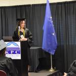 Valedictorian Elizabeth Rozeboom addresses Kachemak Bay Campus faculty and staff during her valedictorian speech during the 2023 KBC Commencement on Wednesday, May 10, 2023, in Homer, Alaska. (Photo by Delcenia Cosman/Homer News)